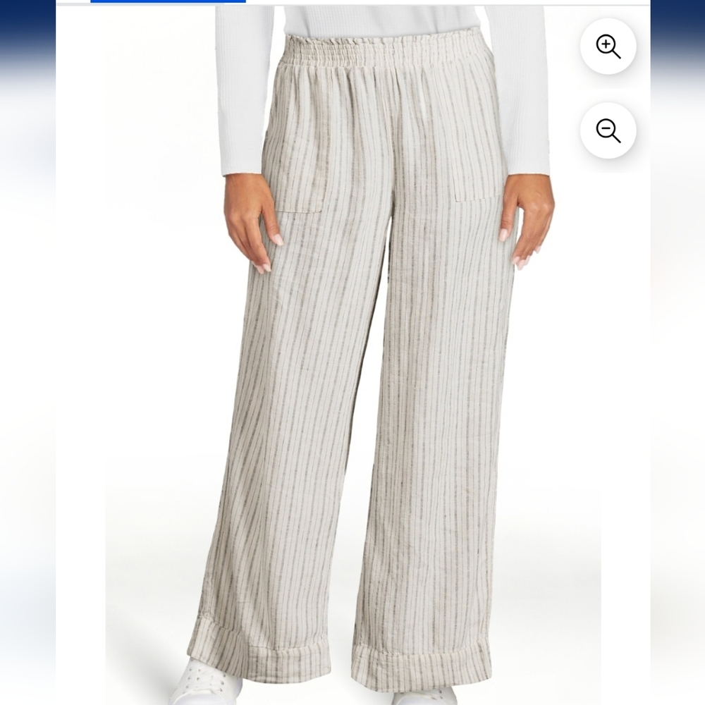 Time and Tru Striped Cream Linen Wide-Leg Pants